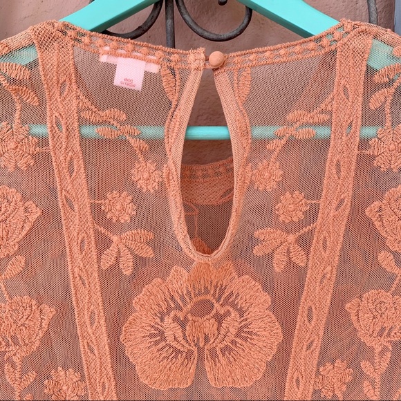 Xhilaration Target NWOT Peach Lace Over Shirt S - Picture 10 of 10